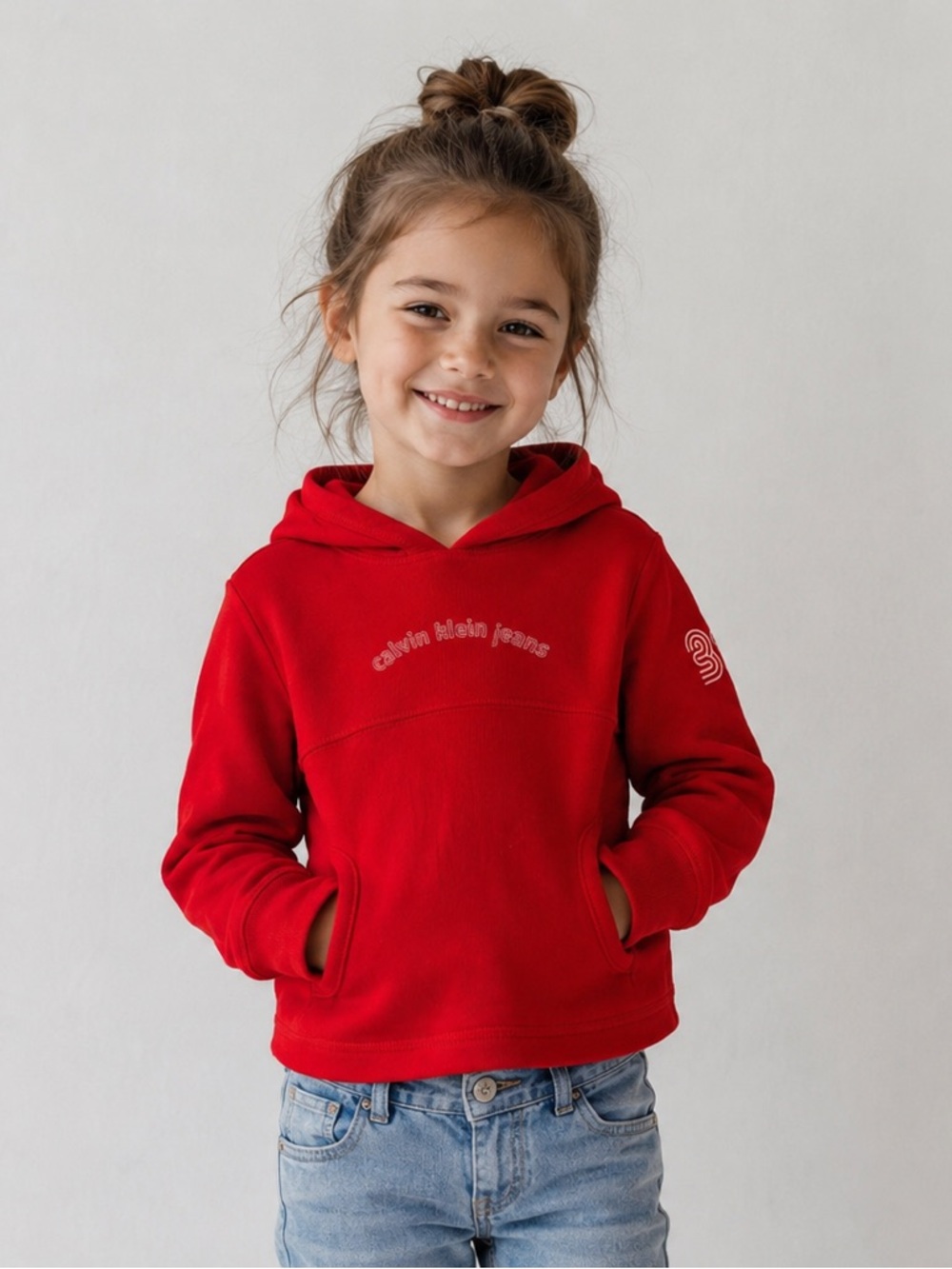 VTG Vintage 90s Calvin Klein Jeans Kids Red Hoodie Top Long Sleeve Light Sweater